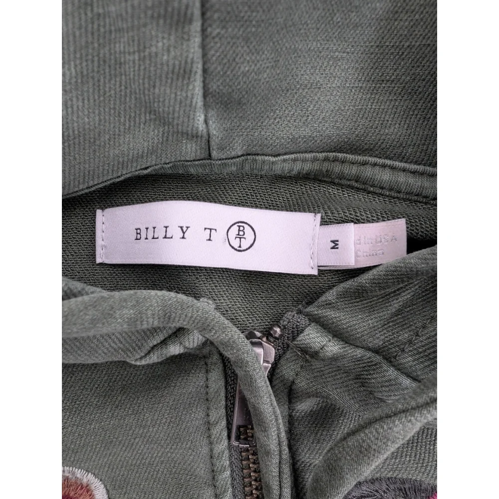 Billy T Camp Happy Green Floral Embroidered Hoodie Camp Green Sz M Hippie - Picture 7 of 12